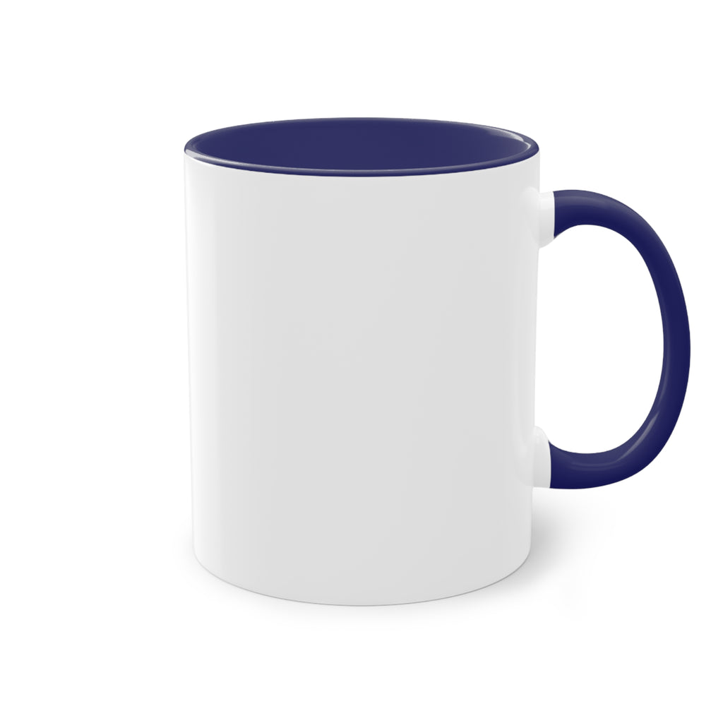 White mug with a blue interior and handle on a white background